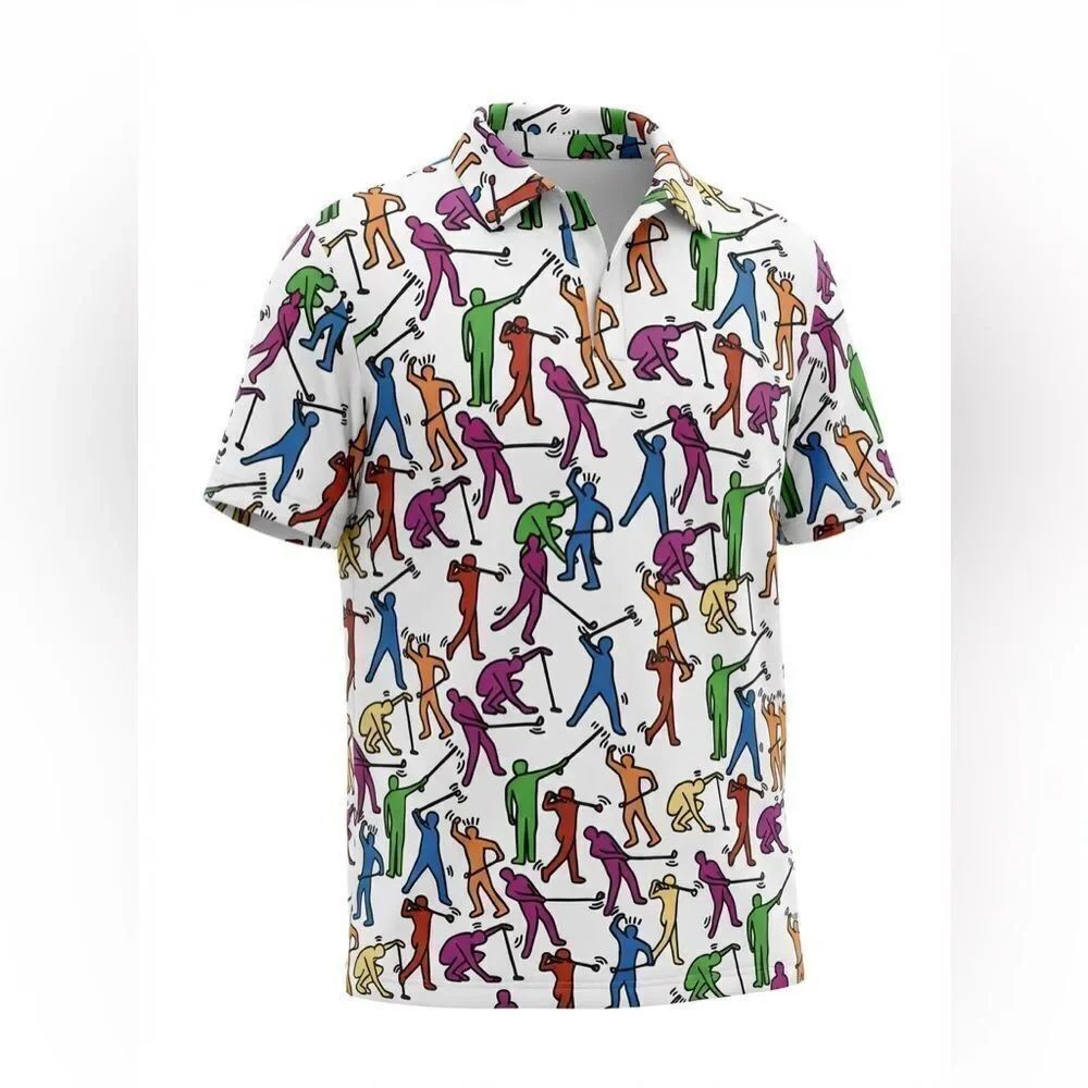 ROYAL & AWESOME MENS GOLF POLO SHIRT WHITE WITH GOLFERS DESIGN ON IT SIZE L